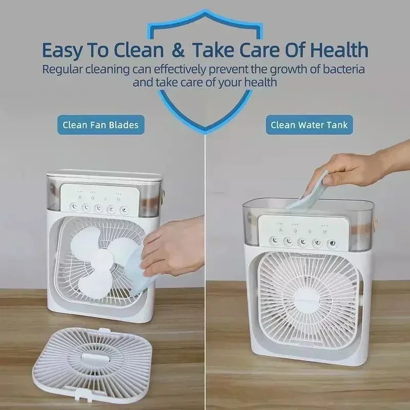 Portable 3-in-1 Cooling Fan - Misting, LED Light & Instant Chill