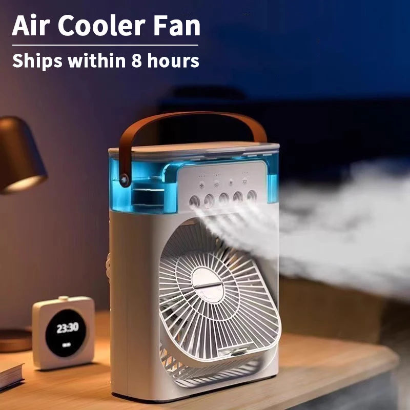 Portable 3-in-1 Cooling Fan - Misting, LED Light & Instant Chill