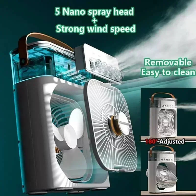 Portable 3-in-1 Cooling Fan - Misting, LED Light & Instant Chill